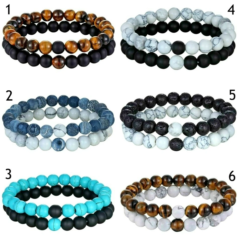 2er SET PARTNERARMBAND DAMEN HERREN STEIN ARMBAND FREUNDSCHAFTSARMBAND PERLEN - Bild 1 von 1