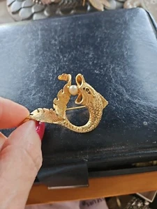 Vintage Les Bernard Sterling Vermeil Gold Fisch Perle Brosche Anstecknadel selten 2,5 × 1,5 Zoll - Bild 1 von 4
