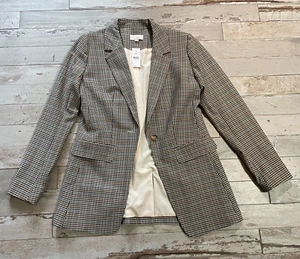 Ann Taylor LOFT Blazer Suit Jacket Beige Check Single-Button Woman SZ 0-$140 TAG - Picture 1 of 11