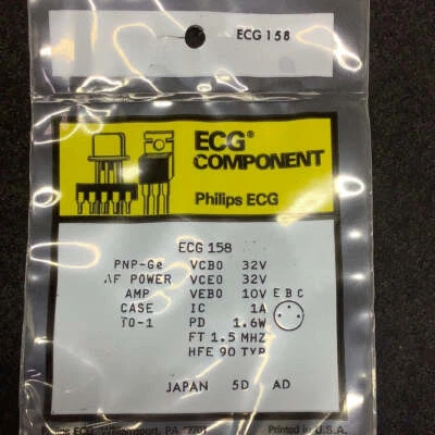 ECG158 Transistor PNP Germanium 32V IC=1A TO-1 Audio Power AMP( NTE158) - Image 1 of 2