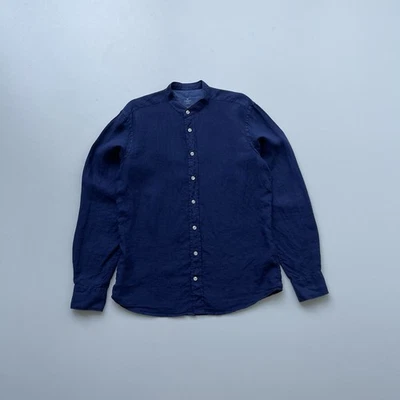 Camisa Hackett London de lino teñida calce ajustado con botones azul marino para hombre talla M” Foto 1 de 4