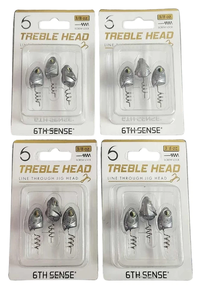 Lot of 4 Packs 6th Sense 3/8 oz Treble Head Line Through Jighead Raw Pack of 3 - Image 1 of 1