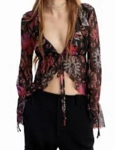 Blusa Desigual Tul Volantes Multicolor Transparente Frontal Corbata Malla Elástica Talla XL - Imagen 1 de 7