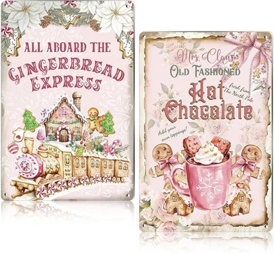 Винтажные розовые пряники рождественские металлические жестяные знаки табличка ностальгическое Рождество - Изображение 1 из 4