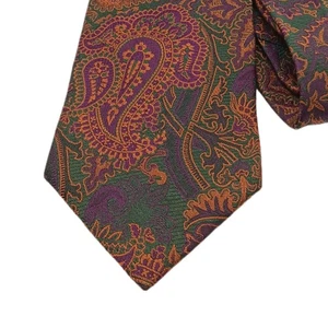 Corbata de seda Pagliano New York para hombre 60” verde púrpura cachemira real boda ancha nueva - Imagen 1 de 4