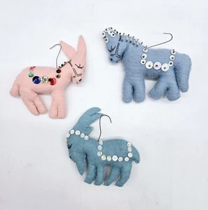 Vintage Barnyard Animal Horse Donkey Goat Ornaments (3) Handmade Felt + Sequins - Picture 1 of 3