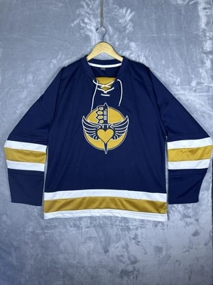Jersey Pullover Grande Bon Jovi 13 PARA HOMBRES Azul Marino Dorado Blanco 2013 Hockey sobre Hielo RARO Foto 1 de 4