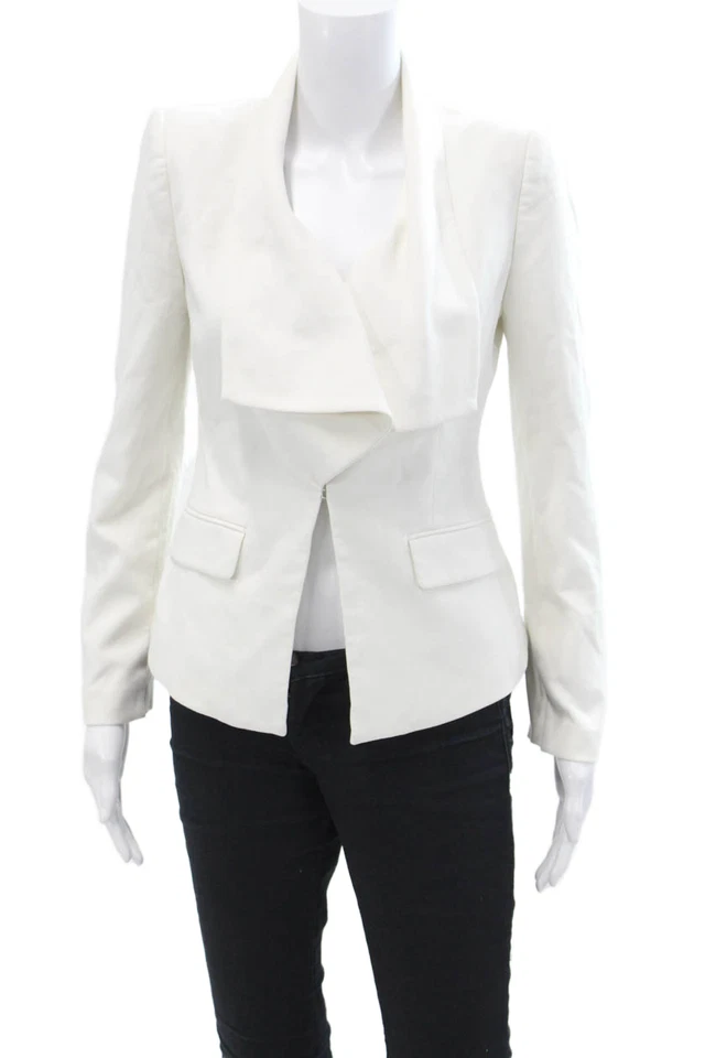 Blazer BCBGMAXAZRIA Mujer Gancho Capucha Cuello Manga Larga Forrado Blanco Talla XS Foto 1 de 4