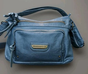 BORSA HOBO A TRACOLLA STONEMOUNTAIN IN PELLE BLU CON FRANGE IN PELLE - Foto 1 di 15