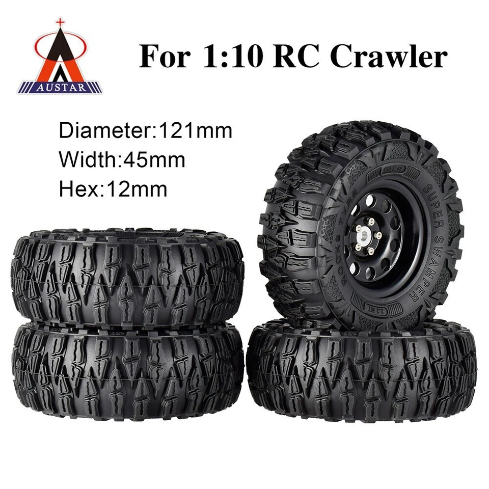 4PCS 2.2 Inch Rubber Tyres With Metal Rim for 1:10 Axial SCX10 TRX-4 RC Car - Bild 1 von 4