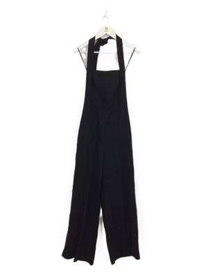 Macacão feminino Mango tamanho S preto perna larga gola redonda zíper xadrez novo F1 - Imagem 1 de 4