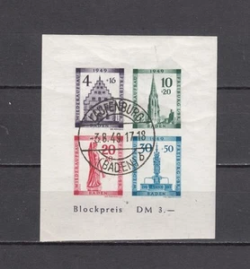 Germany 1949 French Zone Baden Mi Bl. 1B Used - Picture 1 of 2