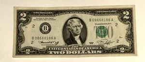 1976 2 Dollar Bill Rare *SERIAL NUMBER! Misprinted Treasury Seal - Picture 1 of 4