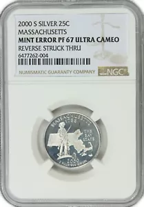 2000-S Massachusetts Silver Quarter Coin NGC PF67 Ultra Cameo - Rev Struck Thru - Picture 1 of 2