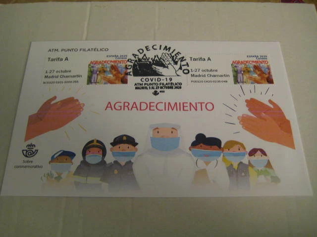 2020 Spain Cancelled Cover Gratitude to Heroes with Tarifa A ATM Stamp Ltd Edn - Image 1 of 1