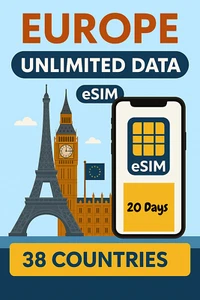 20 Giorni Migliore EUROPA 38 Paesi Esim Illimitato Viaggi Dati Alta Velocità 5G/4G 📶 - Foto 1 di 15