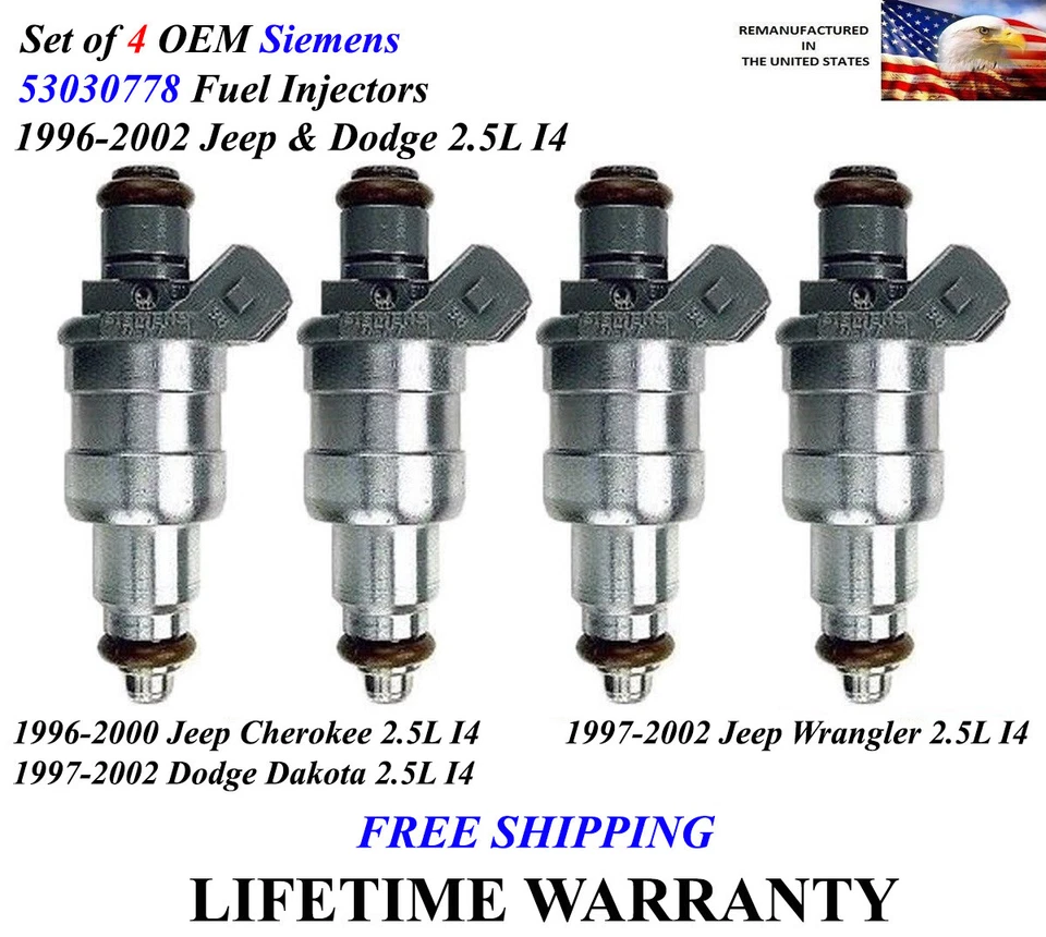 Genuine Set of 4 OEM Siemens Fuel Injectors For 1996-2000 Jeep Cherokee 2.5L I4  - Image 1 of 1