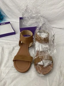Top Moda Womens Chenille Slingback Sandals Beige Strap Buckle 8 1/2 New - Picture 1 of 6