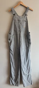 CARHARTT W's Relaxed Fit Denim Railroad Stripe Blue White Bib Overalls Med 8 10 - Picture 1 of 6