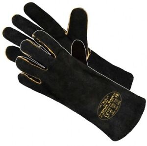Heavy Duty Wood Burner Welding Heat Resistant Leather Gloves Stoves Fire Black