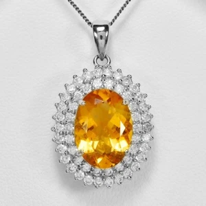 CIONDOLO ARGENTO 925 NATURALE ARANCIO GIALLO CITRINO E ZIRCONI BIANCHI GEMMA - Foto 1 di 8