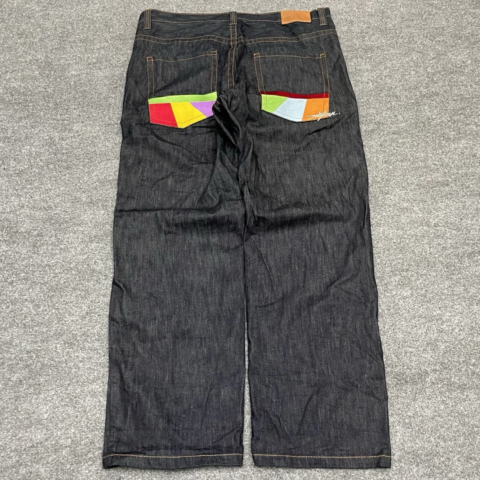 VTG Miskeen Jeans Mens 42x34 Blue Baggy Wide Leg Embroidered Hip Hop Grunge Y2K - Image 1 of 4