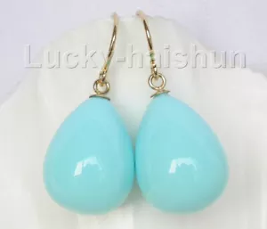 AAA big pear 16mm sky-blue drip South sea shell pearls Earrings 14k hook j6732 - Picture 1 of 2