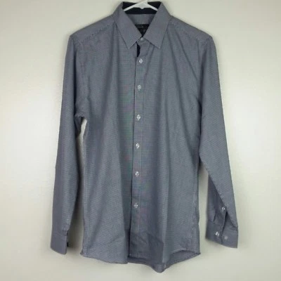 Galaxy by Harvic Shirt Men's Small Navy Blue White Slim Fit Flip Cuffs Workwear - Image 1 of 4