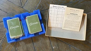 Vintage Continental Canasta Two Decks Sealed Cards Marbled Blue Tray Mid Cent - Bild 1 von 6