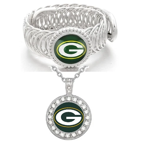 Green Bay Packers Gift Set Womens Sterling Silver Necklace With Bracelet D11D18 Cover