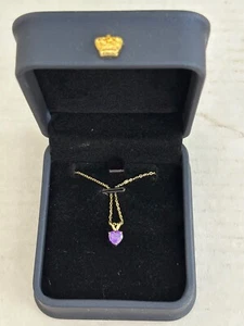 Gold Plated Sterling Silver Amethyst Heart Pendant Necklace NEW BOX 925 - Picture 1 of 6