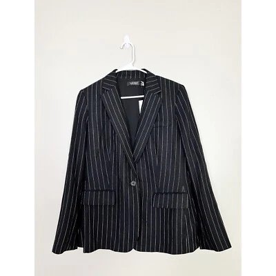 NWT Lauren Ralph Lauren Black Pinstripe Linen Blend Blazer Size 8 - Image 1 of 4