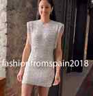 ZARA NEW WOMAN SHORT ZW COLL. SEQUINNED DRESS WITH SHOULDER PADS SILVER 2874/108
