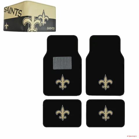 NFL New Orleans Saints Car Truck Carpet Floor Mats Synthetic Leather Wallet Set Cover