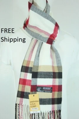 Bufanda de invierno para hombre, cuadros a cuadros. Beige rojo negro. Sensación de cachemira~cálida*unisex Foto 1 de 2
