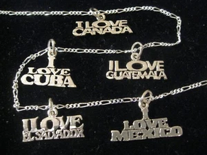 Love Charms choose Cuba Mexico Canada El Salvador or Guatemala & CHAIN in SILVER - Picture 1 of 9