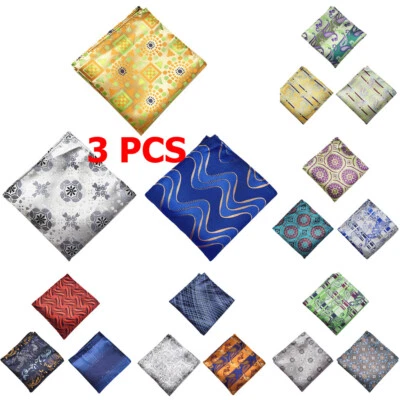 3 PCS Men’s Paisley Flower Pocket Square Handkerchief Wedding Colorful Hanky - Image 1 of 2