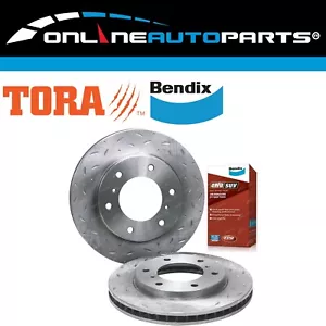 Front Slotted & Dimpled Disc Brake Rotors + Bendix 4WD Pads for Triton ML MN MQ - Picture 1 of 4