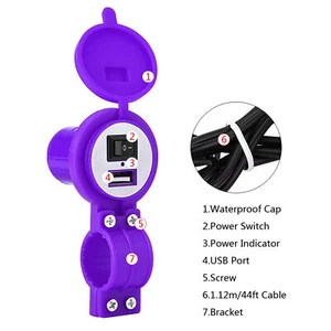 Chargeur De Batterie USB Pour Téléphone Portable Violet Imperméable à L'eau - Photo 1 sur 9