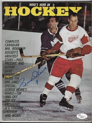 GORDIE HOWE DETROIT RED WINGS AUTÓGRAFO FIRMADO 1965 REVISTA DE HOCKEY CERTIFICADO DE AUTENTICIDAD JSA Foto 1 de 2