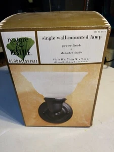Restore & Restyle Single Wall-Mounted Lamp Pewter Alabaster Glass Shade 9x7x9" - Picture 1 of 6