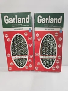 Vintage Christmas Tree Garland Silver & Green Rope Twist Garland - Picture 1 of 5