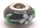 Queen Berry Green And White Floral Lamp work Sterling Silver Glass Bead Charm