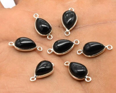 5 шт. 19X9 мм черный оникс соединитель подвеска 2 петли ободок посеребренный - Изображение 1 из 4
