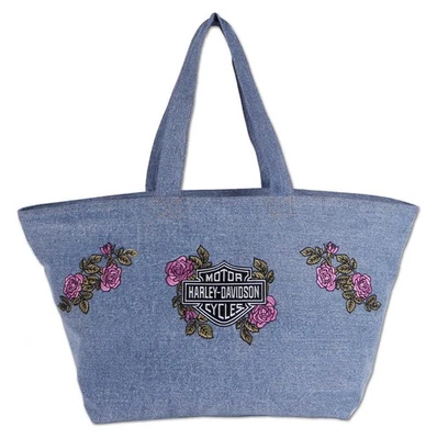 Bolso de Mano Harley-Davidson Para Mujer Bordado Bar & Shield Rosa Denim Pasar la Noche, Azul Foto 1 de 4