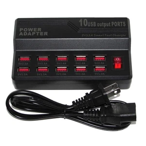 5V 12A 50W 10 USB Output PORTS Fast Charger Power Adapter With AC Wall Charger - Picture 1 of 10
