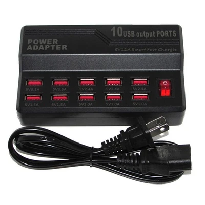 5V 12A 50W 10 USB Output PORTS Fast Charger Power Adapter With AC Wall Charger - Image 1 of 4