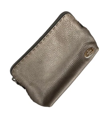 FENDI Selleria Silver Grey Leather Zip Pouch Cosmetic Bag Clutch - Image 1 of 4