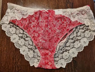 NWT CABERNET NYLON SPANDEX BIKINI PANTIES w LACE 1001 RASP FLORAL  2X - Image 1 of 2
