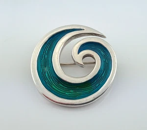 SILBER & EMAILLE SWIRL BROSCHE VON SHETLAND SILVERCRAFT EDINBURGH 2013 10,5g - Bild 1 von 7